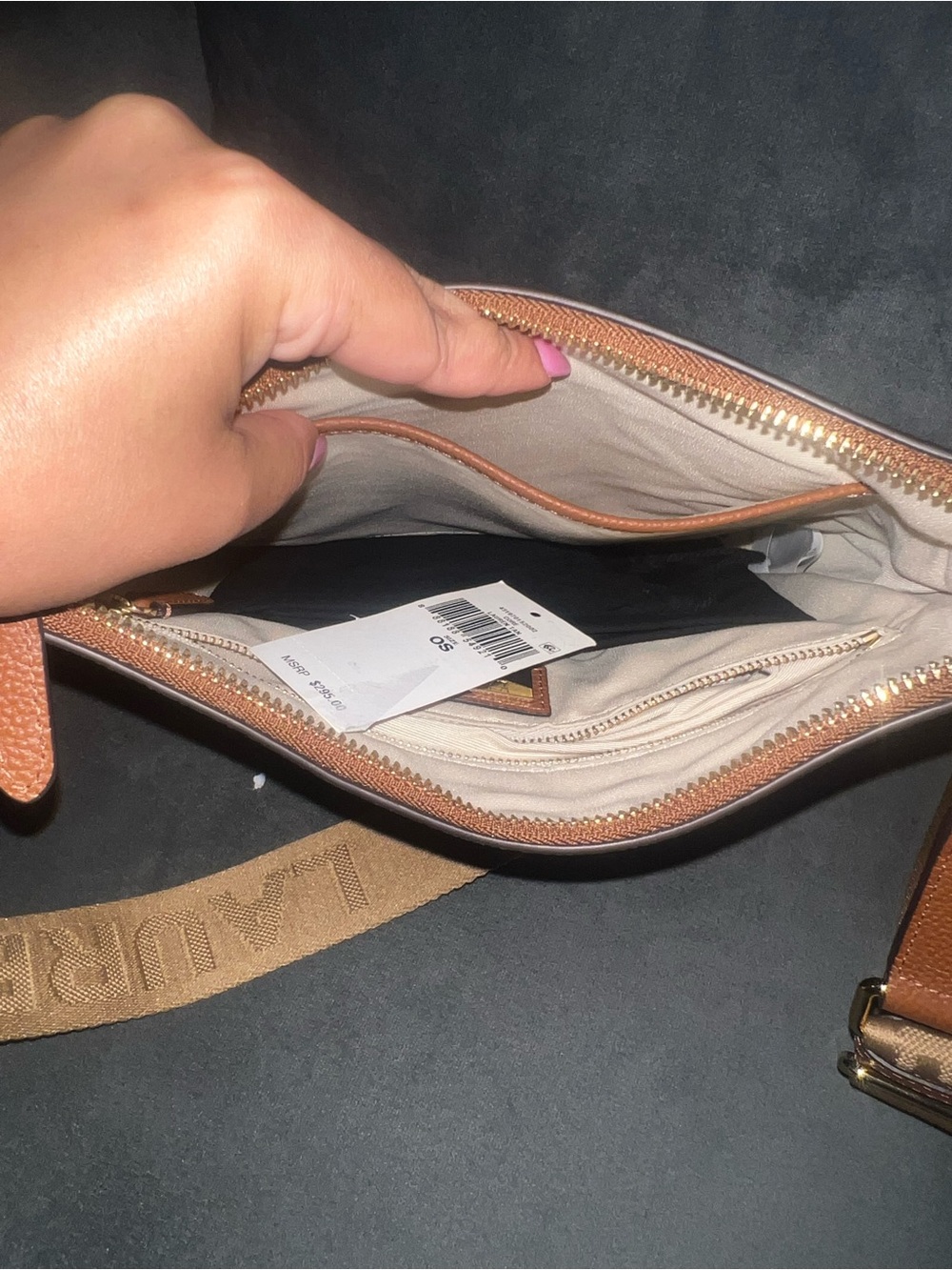 Ralph Lauren Pebbled Leather Large Cameryn Crossbody tan NWT - Picture 4 of 4